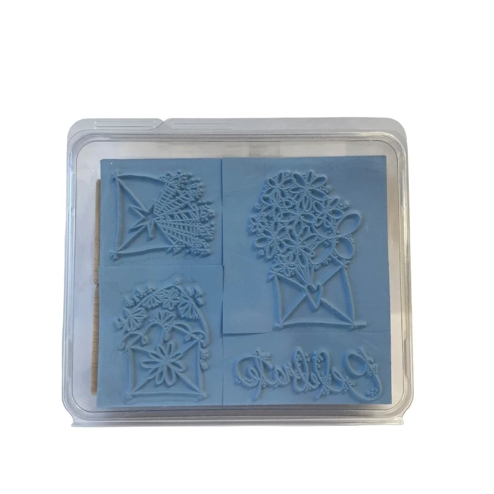 Stampin Up Send a Celebration Wood Stamp Set OS Tan Floral 4-Piece 2006